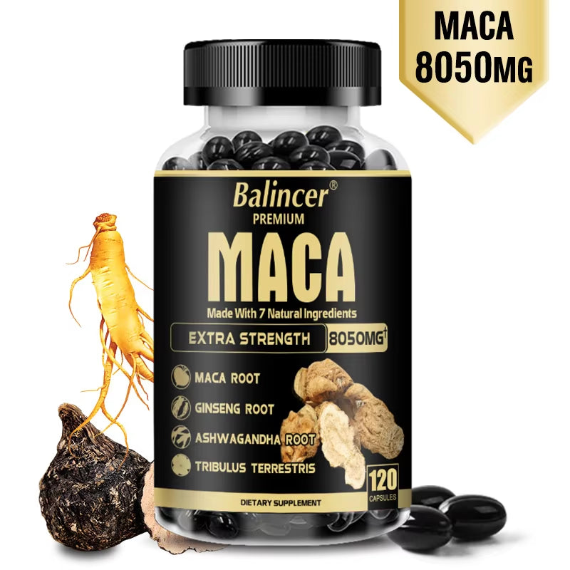 Organic Maca Root Capsules - with Ginseng Ashwagandha - Muscle Mass, Endurance and Performance