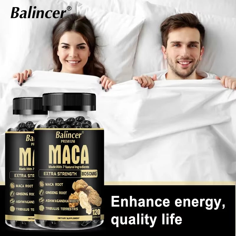 Organic Maca Root Capsules - with Ginseng Ashwagandha - Muscle Mass, Endurance and Performance