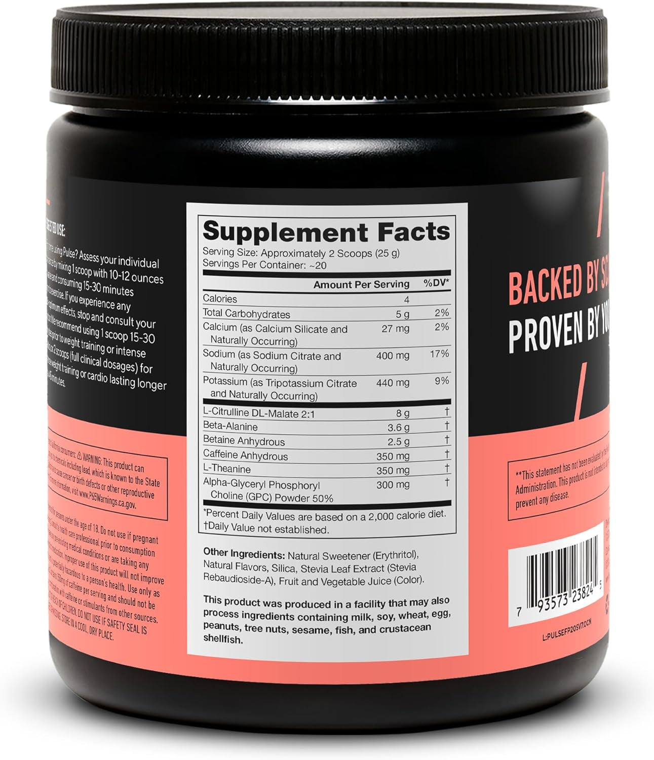 Pulse Pre Workout Supplement - All Natural Nitric Oxide Preworkout Drink to Boost Energy, Creatine Free, Naturally Sweetened, Beta Alanine, Citrulline, Alpha GPC (Fruit Punch)