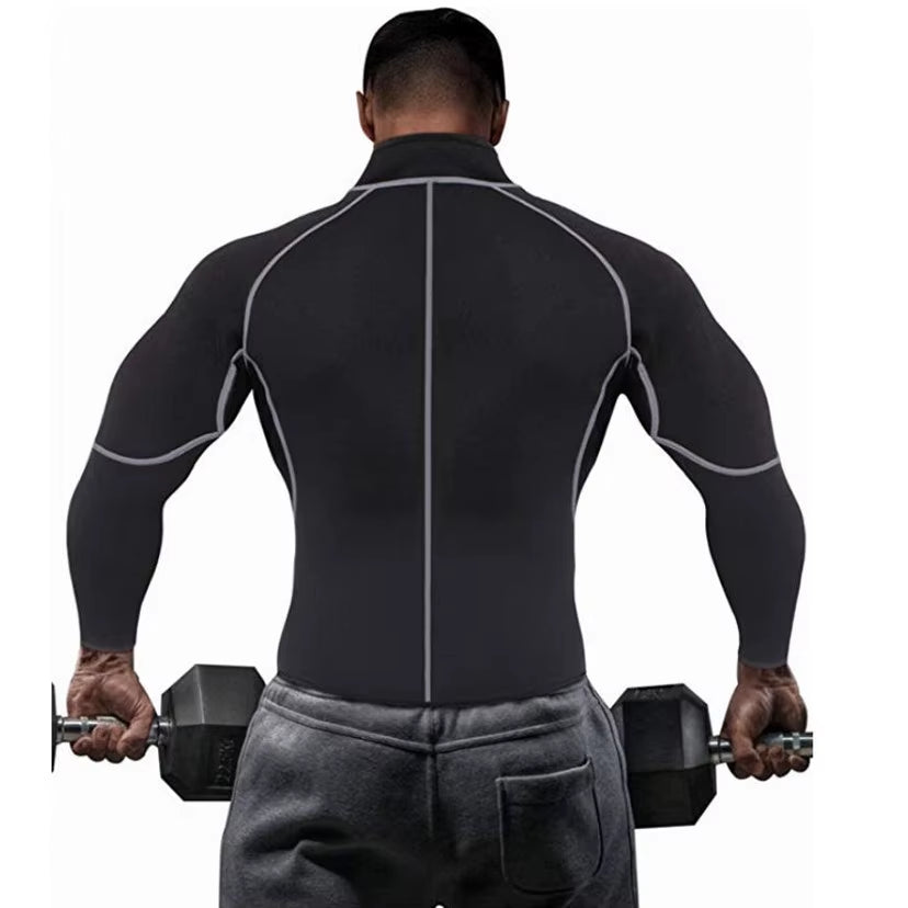 Men's Neoprene Sauna Suit Sweat Jacket - Weight Loss Long Sleeve Waist Trainer Body Shaper with Zipper