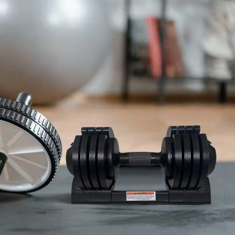 Black Adjustable Dumbbell with Anti-Slip Rubber 