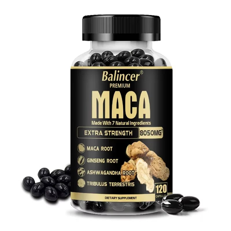 Organic Maca Root Capsules - with Ginseng Ashwagandha - Muscle Mass, Endurance and Performance