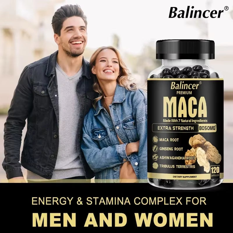 Organic Maca Root Capsules - with Ginseng Ashwagandha - Muscle Mass, Endurance and Performance