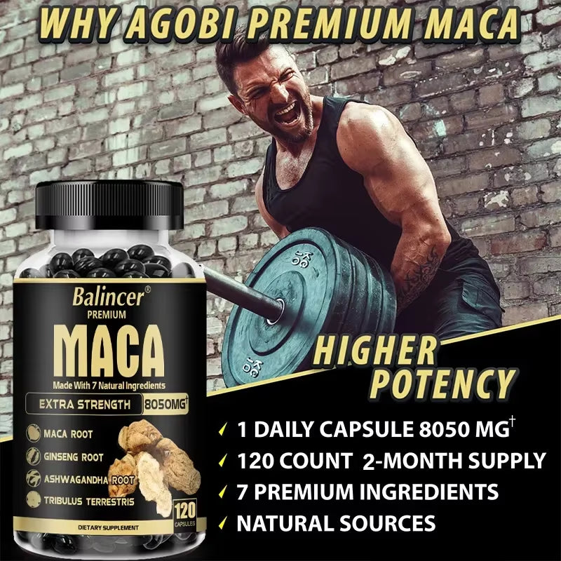 Organic Maca Root Capsules - with Ginseng Ashwagandha - Muscle Mass, Endurance and Performance