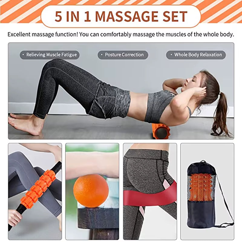 5 Set Yoga Column Foam Yoga Pilates Fitness Foam Roller Sports Train Gym Massage Exercise Relax Foam Rolls Massage Ball Spiky