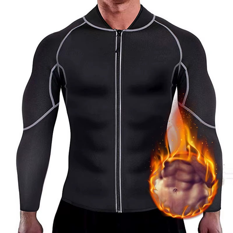 Men's Neoprene Sauna Suit Sweat Jacket - Weight Loss Long Sleeve Waist Trainer Body Shaper with Zipper